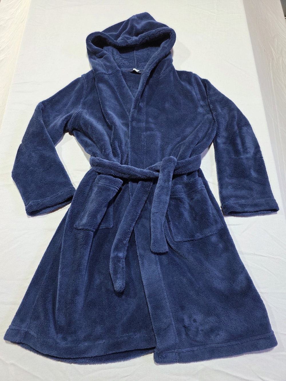 Kids Lands' End Navy Blue Hooded Plush Robe with Belt Size 8